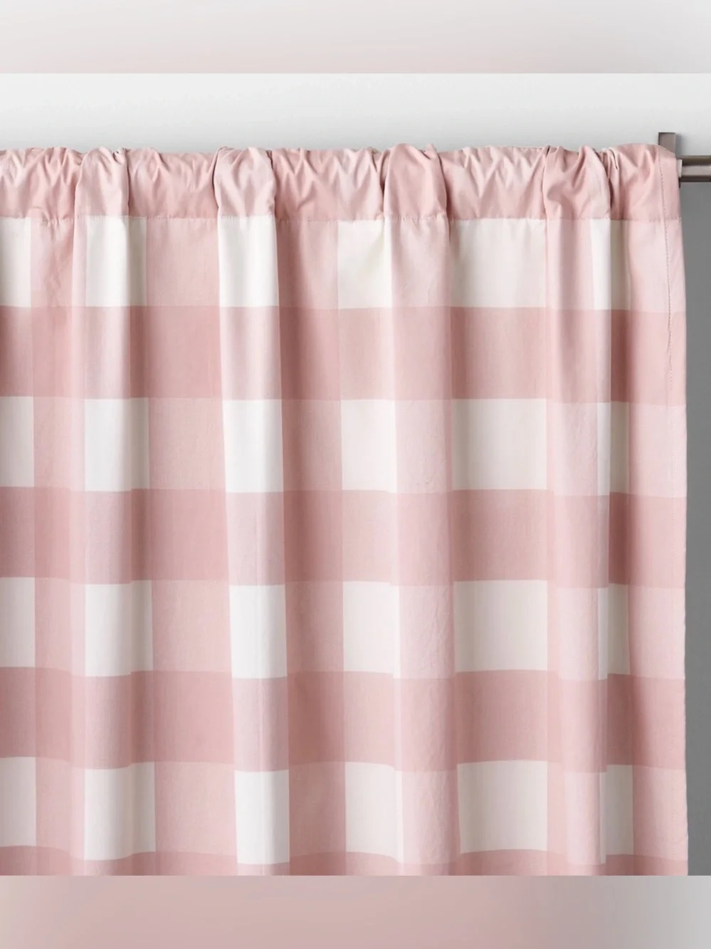 Crate&Barrel Pink and Cream Buffalo-Check Curtain Panels